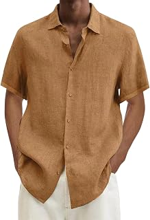 Hawaiian Shirts for Men Casual Summer Mens Button Down Cuban Guayabera Shirt Linen Beach Shirt Mens Linen Big and Tall Shirt Cuban Guayabera Lounge Shirt with Pocket Mens Fashion Short Sleeve