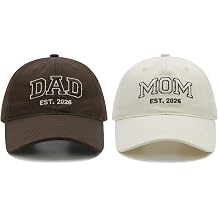 Waldeal Mom and Dad Est 2026 Hats, New Parents Gifts, Matching Adjustable Embroidered Baseball Caps for Couples