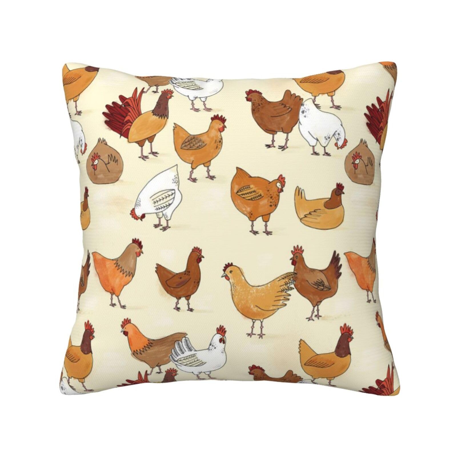 FFSHKOWE Chicken Pattern Decorative Throw Pillow Cover Double-Sided Printed Cushion Cover for Sofa Couch Bed Chair 40 x 40cm