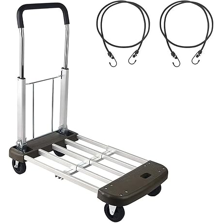 LEADALLWAY Adjustable Fold Flat Cart with 330 LB Load Capacity