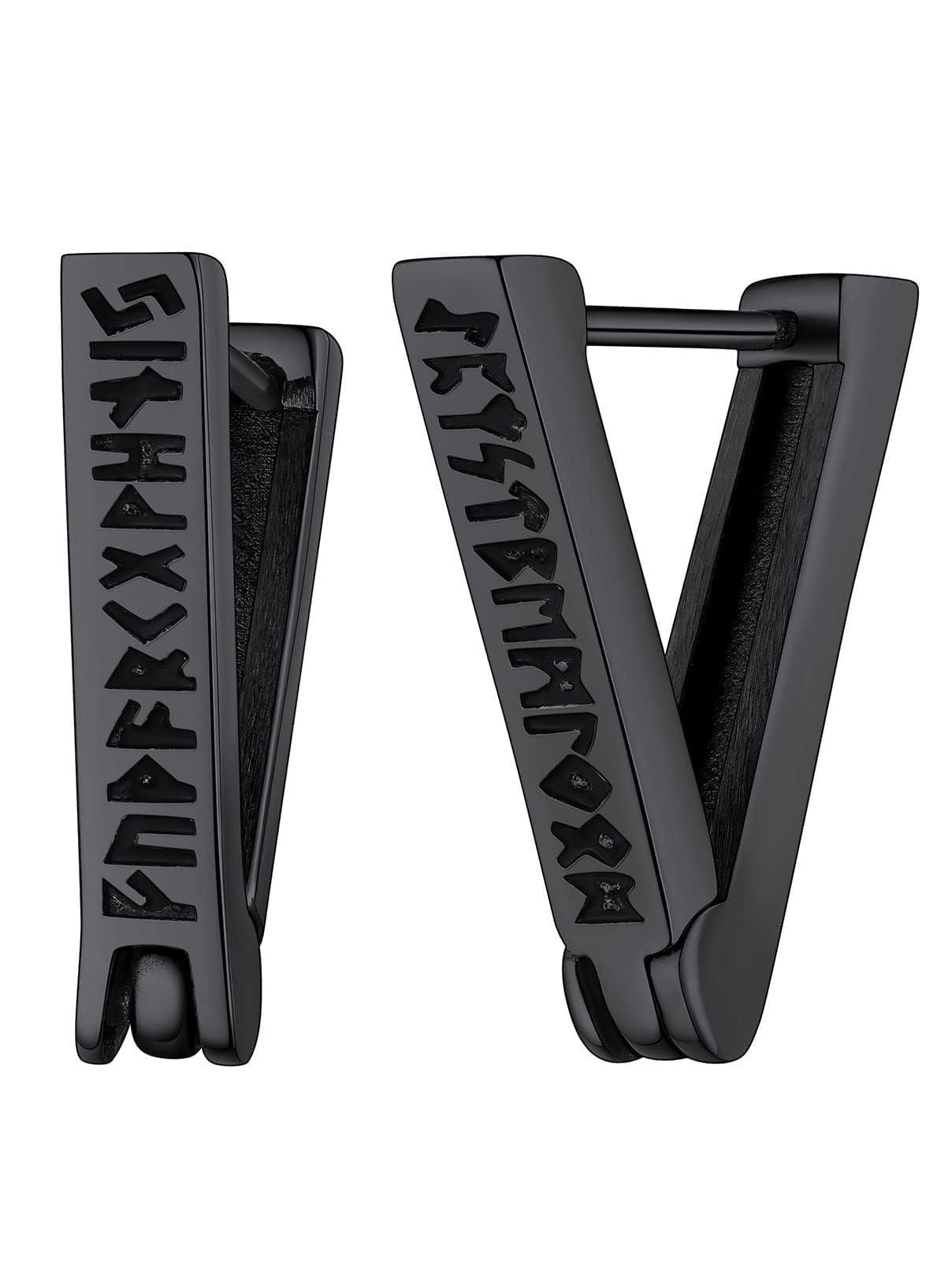 FaithHeart Norse Viking Rune Huggie Hoop Earrings for Men Black/Gold/Silver