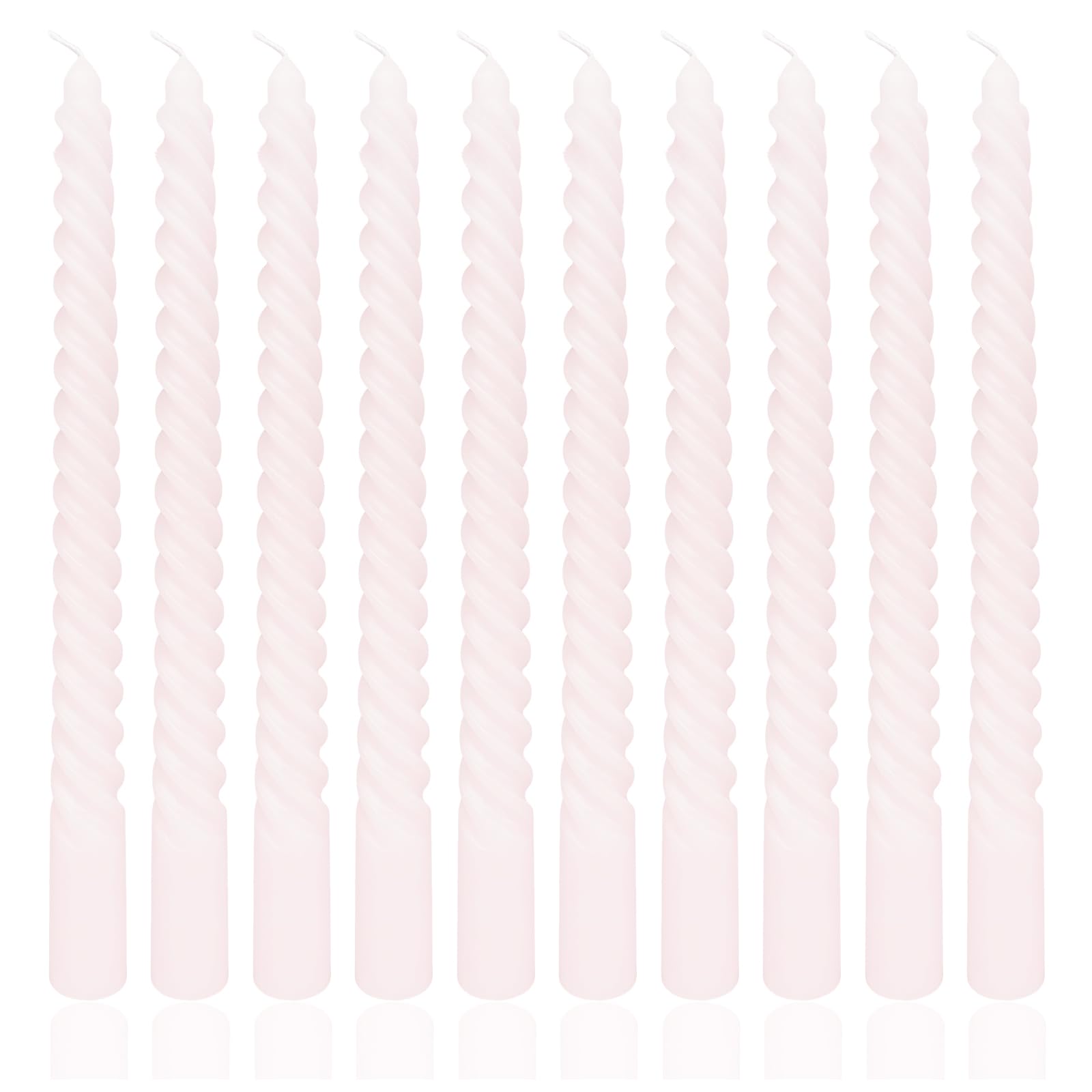 Photo 1 of 10 Inch 10 Pack Soft Baby Pink Spiral Taper Candle Set, Long Candles Dripless Unscented Candlesticks for Dinner Shower Party Brithday Wedding Engagement Party Valentine's and Home Decor