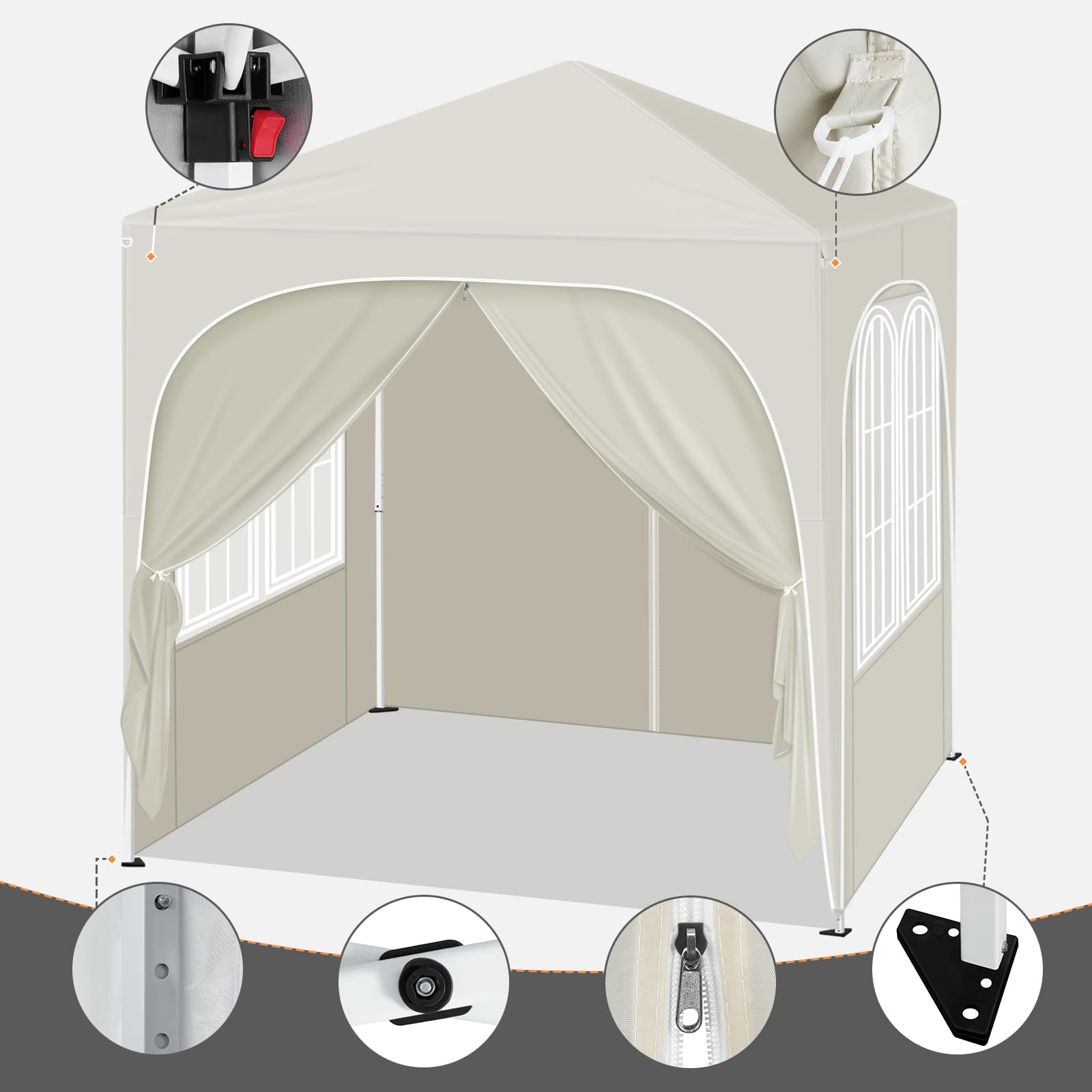 WOLTU Carpa Plegable 2x2m con 4 Paredes Desmontables - Protección Solar UPF 50+, Estructura Antiviento EN13561, 3 Alturas Ajustables, Toldo para Jardín/Playa/Camping - Beige