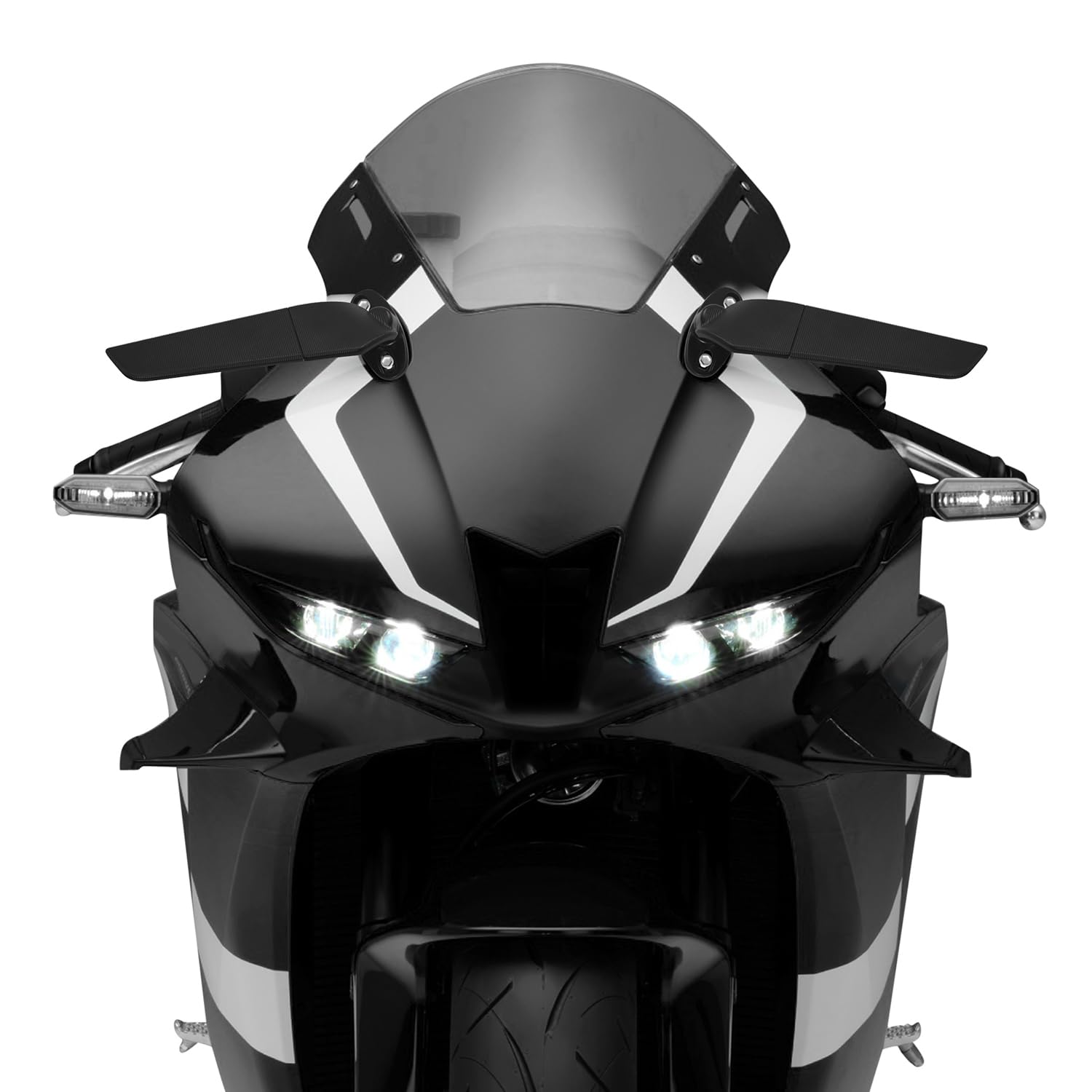 Rétroviseur latéral de moto avec base pour Ninja650 Ninja500 Ninja400 ZX6R ZX10R ZX4RR ZX14R CBR300R CBR500R CBR600RR CBR1000RR GSXR600/750/1000 FZ6R, Rétroviseur de moto rotatif (Régulier)