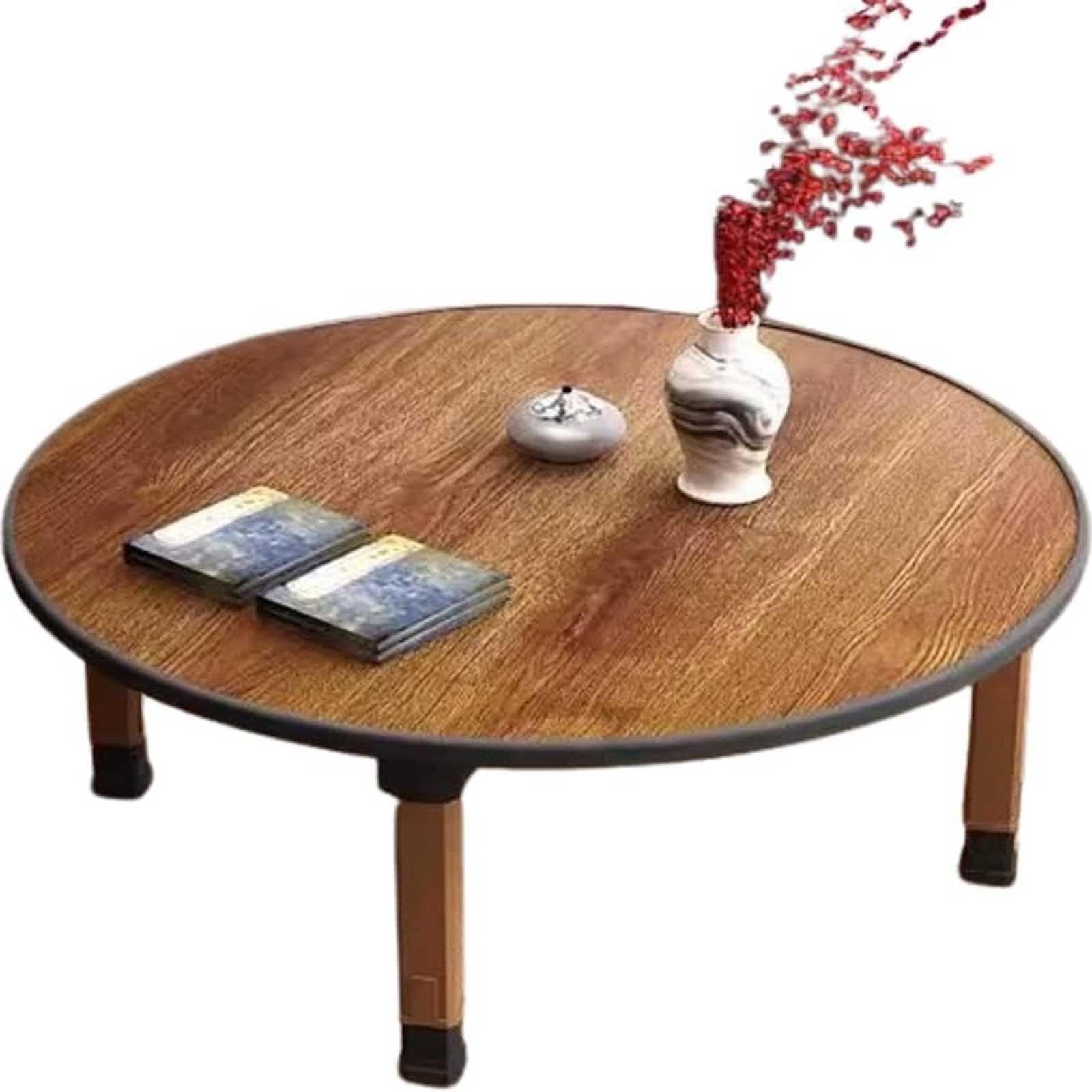 Table basse ronde pliante 80cm style japonais en bois pour salon