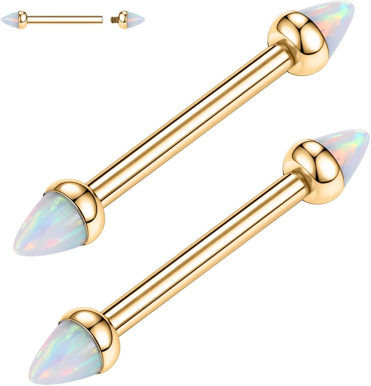 PEAKLINK 14G Titanium Nipple Rings & Barbell - CZ Opal Bridge Piercing Jewelry - Straight Internally Threaded - 12-18mm