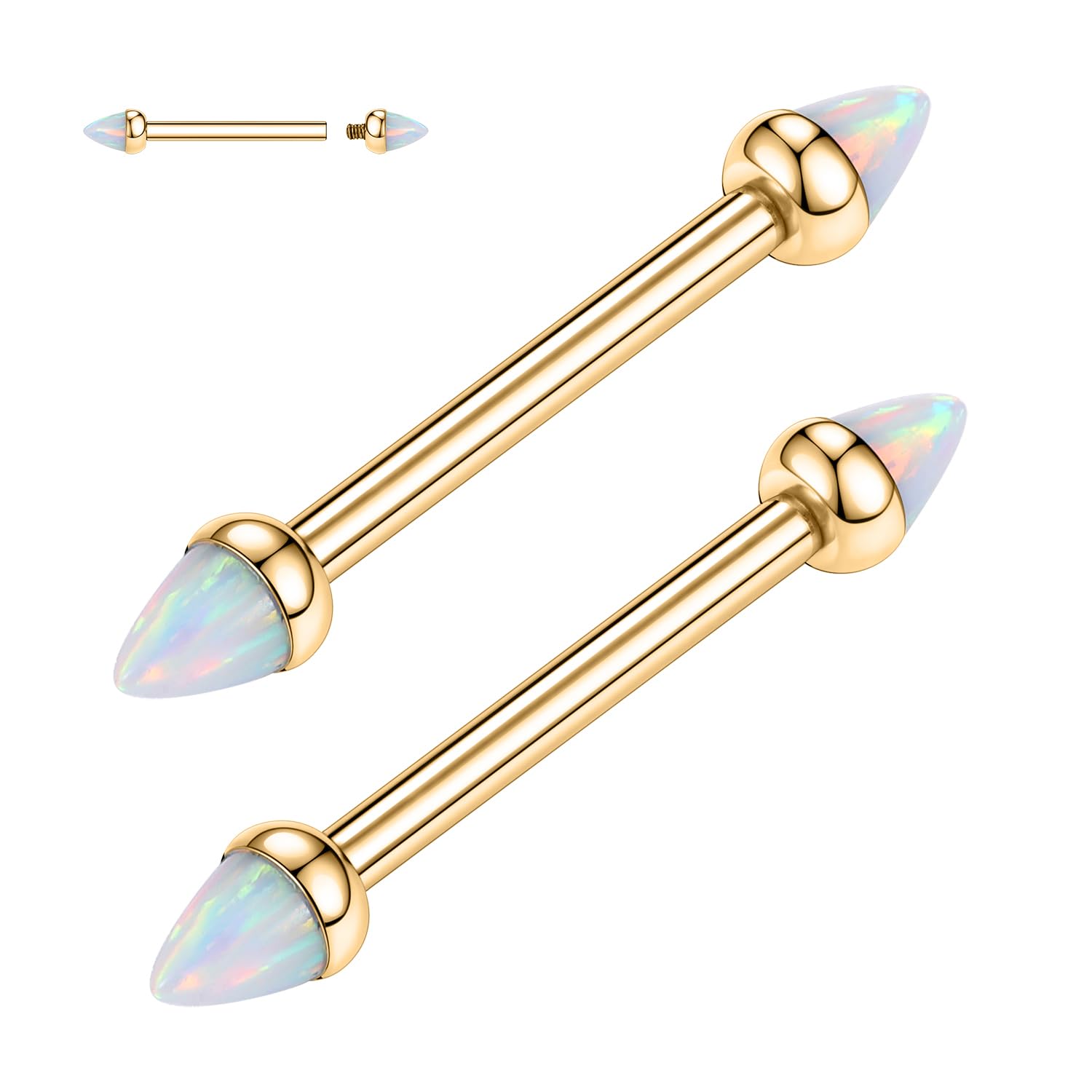 PEAKLINK 14G Titanium Nipple Rings & Barbell - CZ Opal Bridge Piercing Jewelry - Straight Internally Threaded - 12-18mm
