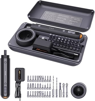 JIMIHOME 3.6V Electric Screwdriver Tool Set 38-in-1 Repair Tool with Charging Base and LED Lighting