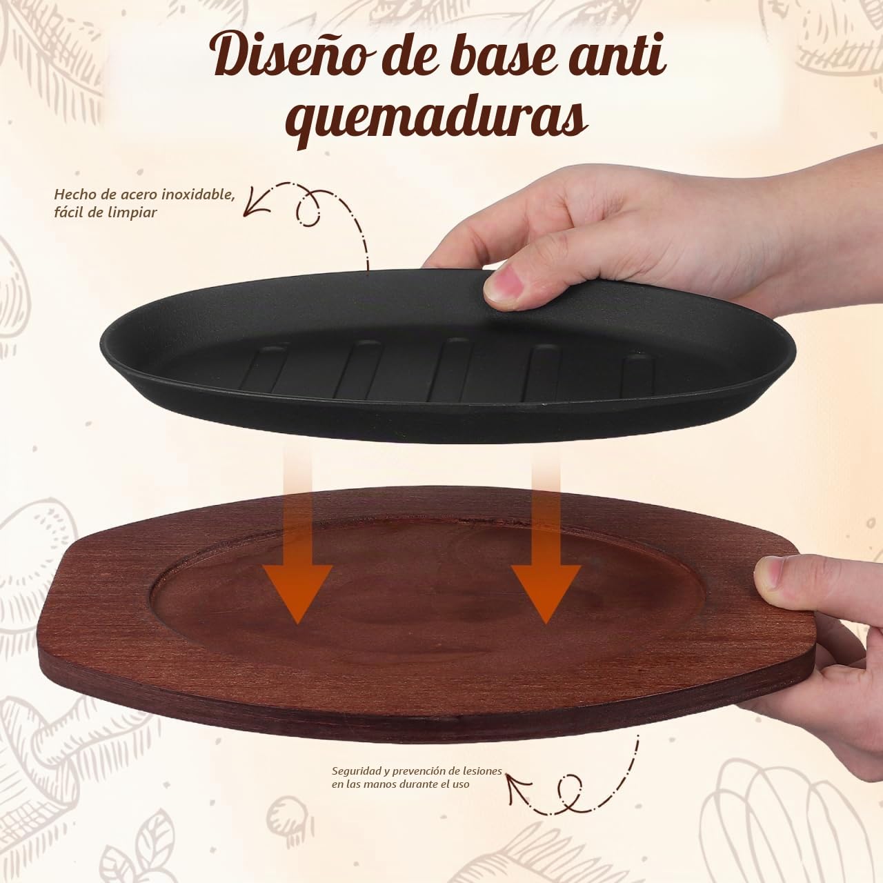 Toyvian Sartén Parrilla de Hierro Fundido con Base de Madera Placa para Asar Carne y Pescado Plancha Teppanyaki para Hogar y Cocina