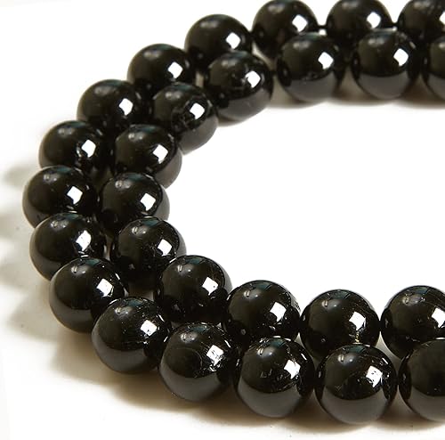 Miniatura 2 de 45 cuentas de turmalina negra natural de 0.315 pulgadas (0.315 in), cuentas redondas sueltas para hacer joyas
