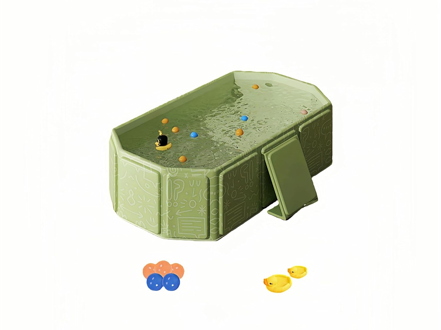 Foldable Bathtub for Kids, Toddler Bath Tub with Drain Plug, Foldable Baby Shower Tub with 5 Balls and 2 Ducks, Portable Bathroom Pool Water Toy, Cat Dog Wash Shower Basin (Green)