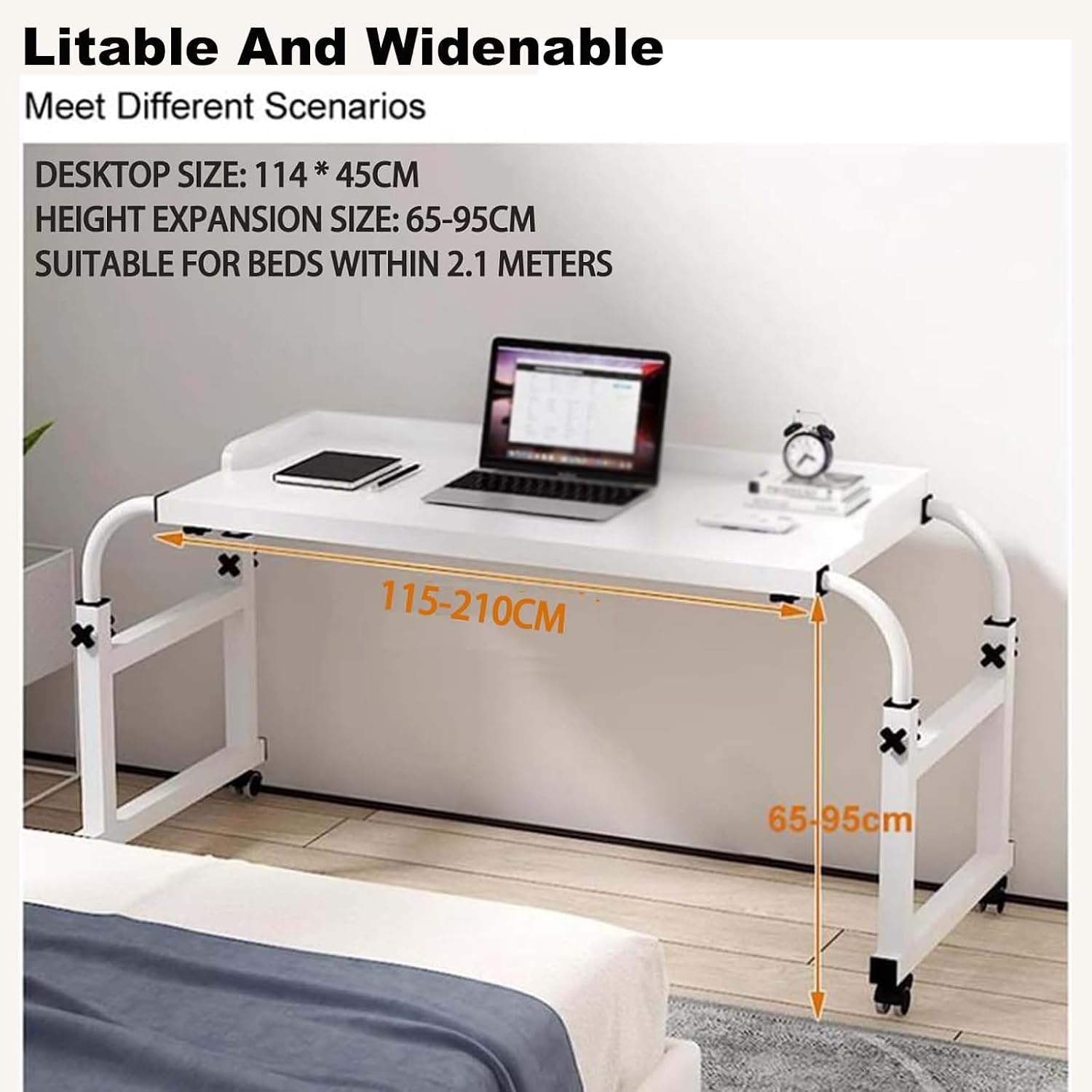 Extendable Rolling Mobility Table Over Bed,Overbed Table Wheels Over Bed Table with Wheels,Laptop Table Overbed Desk Rolling Laptop Stand,Adjustable Rolling,Mobile Computer Desk La