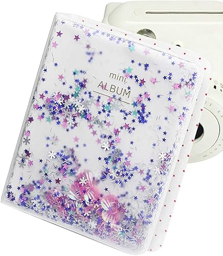 Miniatura 4 de Álbum de fotos, cuentas de arena movediza, 64 bolsillos, 3 pulgadas, mini álbum de fotos para fotos de cámara fucsia (azul)