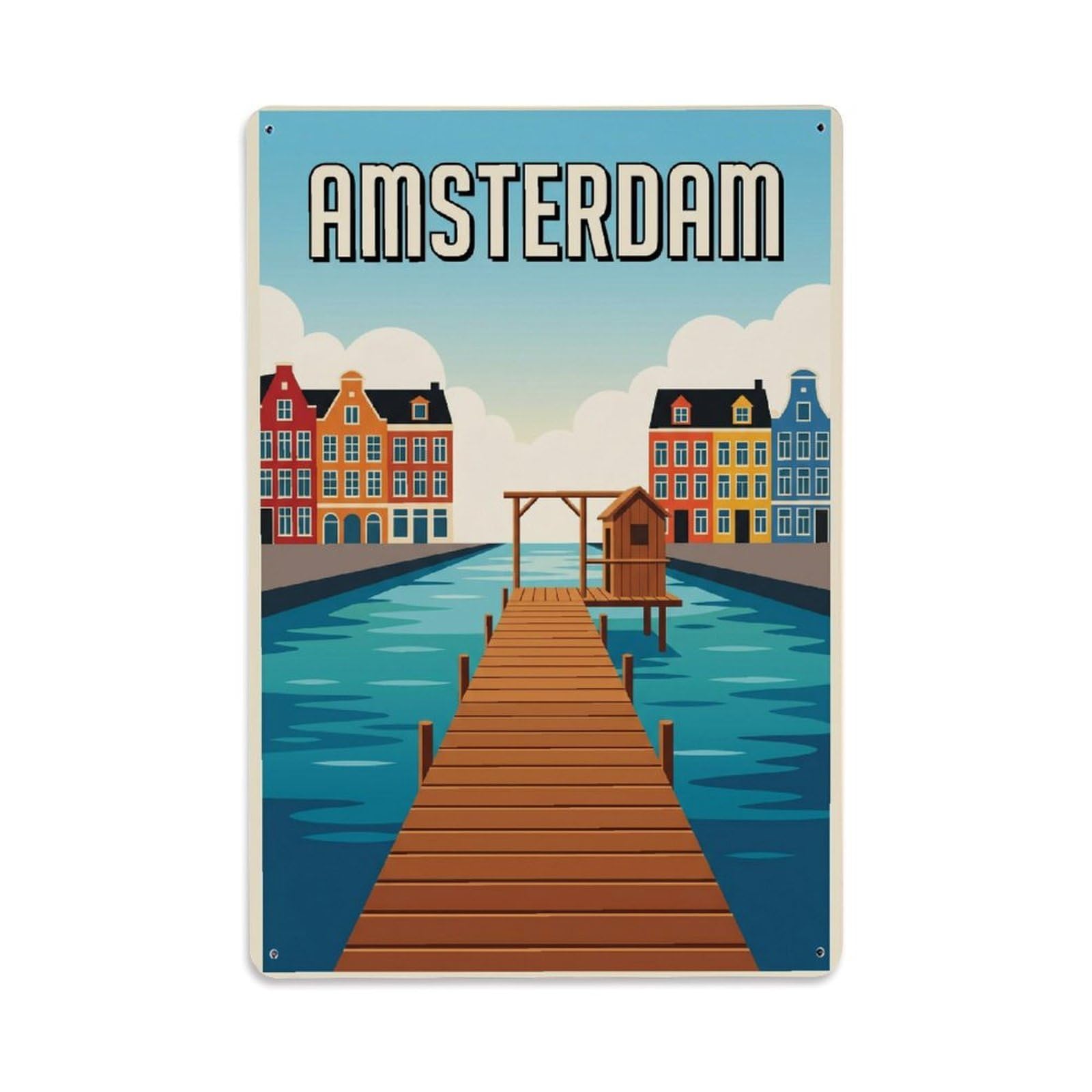 Vintage Travel Jetty Netherlands Wooden Metal Tin Sign