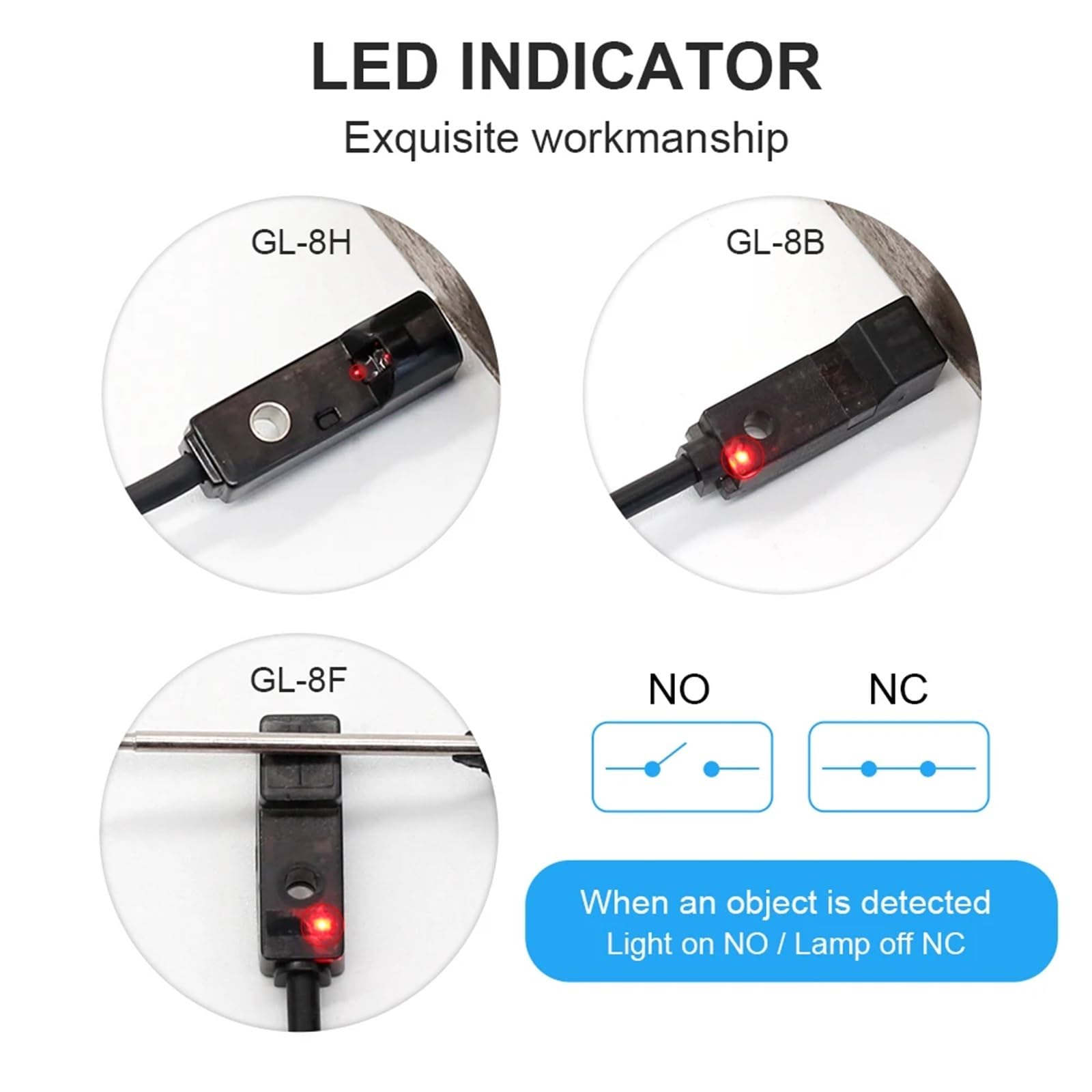 GL-8H ABS wykrywacz metalu indukcyjny czujnik zbliżeniowy mały inteligentny przełącznik ruchu niepodtynkowy 2 mm DC12V-24V z kablem 1,2 m(GL-8B, NPN NO)