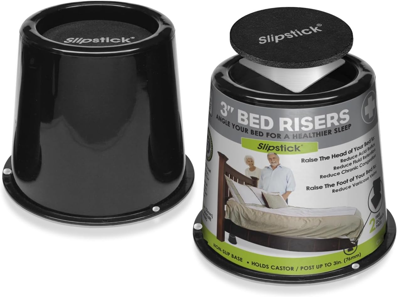 Slipstick CB676 3 Inch Incline Bed Risers for Acid Reflux, Pain, and Breathing Relief (Set of 2 Medical Risers and 2 GorillaPads) Raises/Elevates Head of Bed