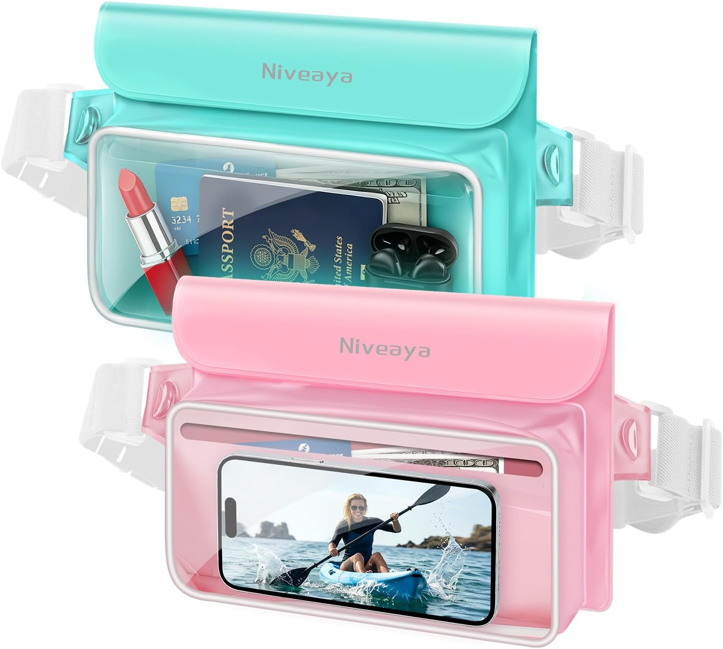 Niveaya IPX8 Waterproof Fanny Pack for Men Women, Large Capacity Touch Screen Dry Bag for Kayaking, Paddle Boarding, Waterpark & Swimming Essentials, Adjustable Waist Strap Pouch for Cell Phone