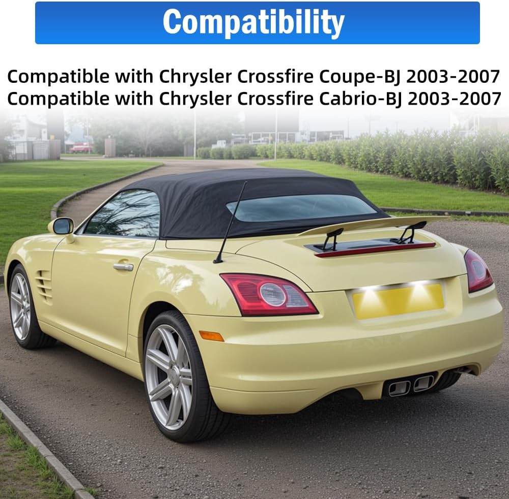 2x18 LED Tag Light Compatible with Chrysler Crossfire Coupe/Cabrio 2003-2007 White License Plate Light Rear Bumper Number Plate Lamp Assembly, A2038200556, A2038200066, 2pcs