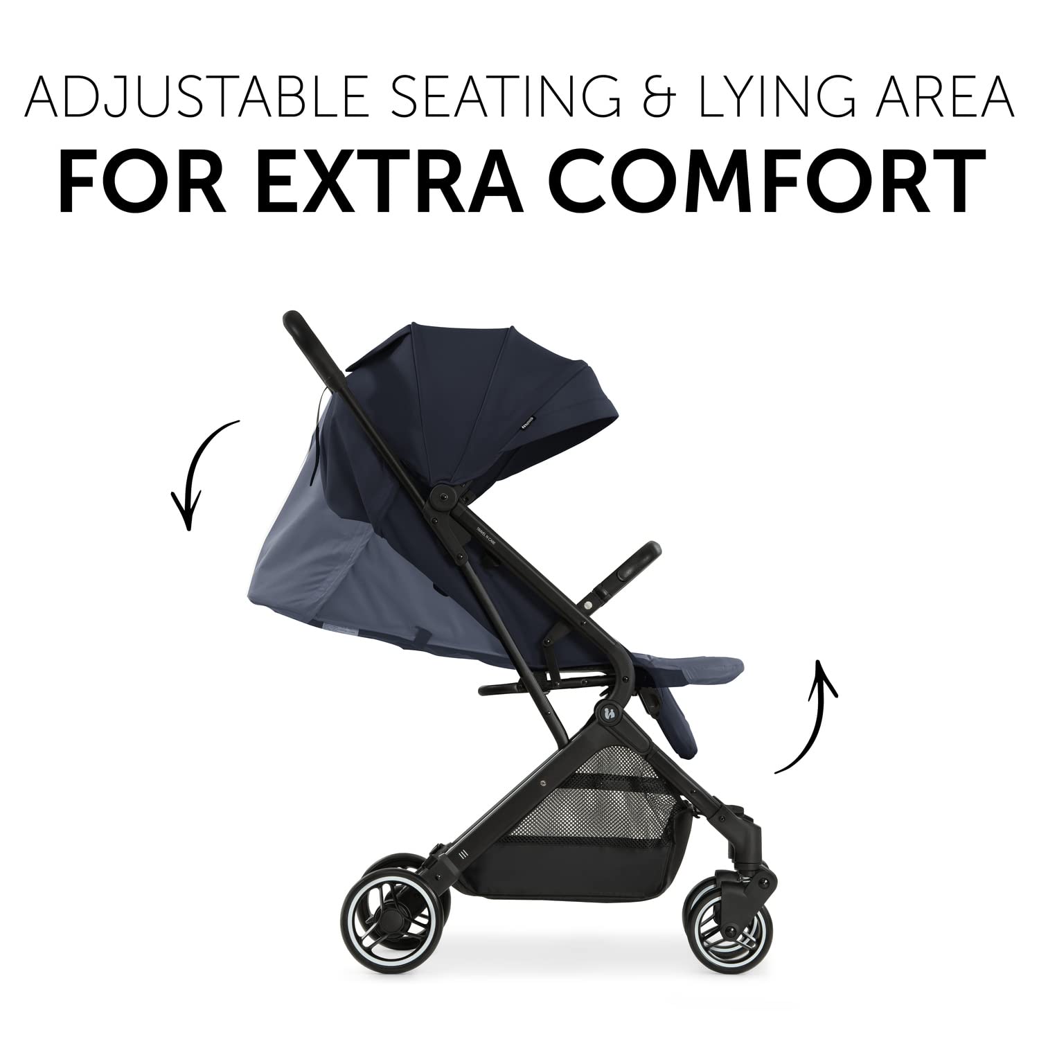 hauck Travel N Care, Passeggino da viaggio leggero con parapioggia, sospensione, compatto e pieghevole, UPF 50+, completamente reclinabile dalla nascita fino a 22 kg, colore: blu scuro