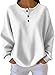 Kenhansion Women's Crew Neck Waffle Tunic Tops Long Sleeve Button Down Henley Shirts Dressy Casual Fall Basic Plaid Blouse (White,Large)
