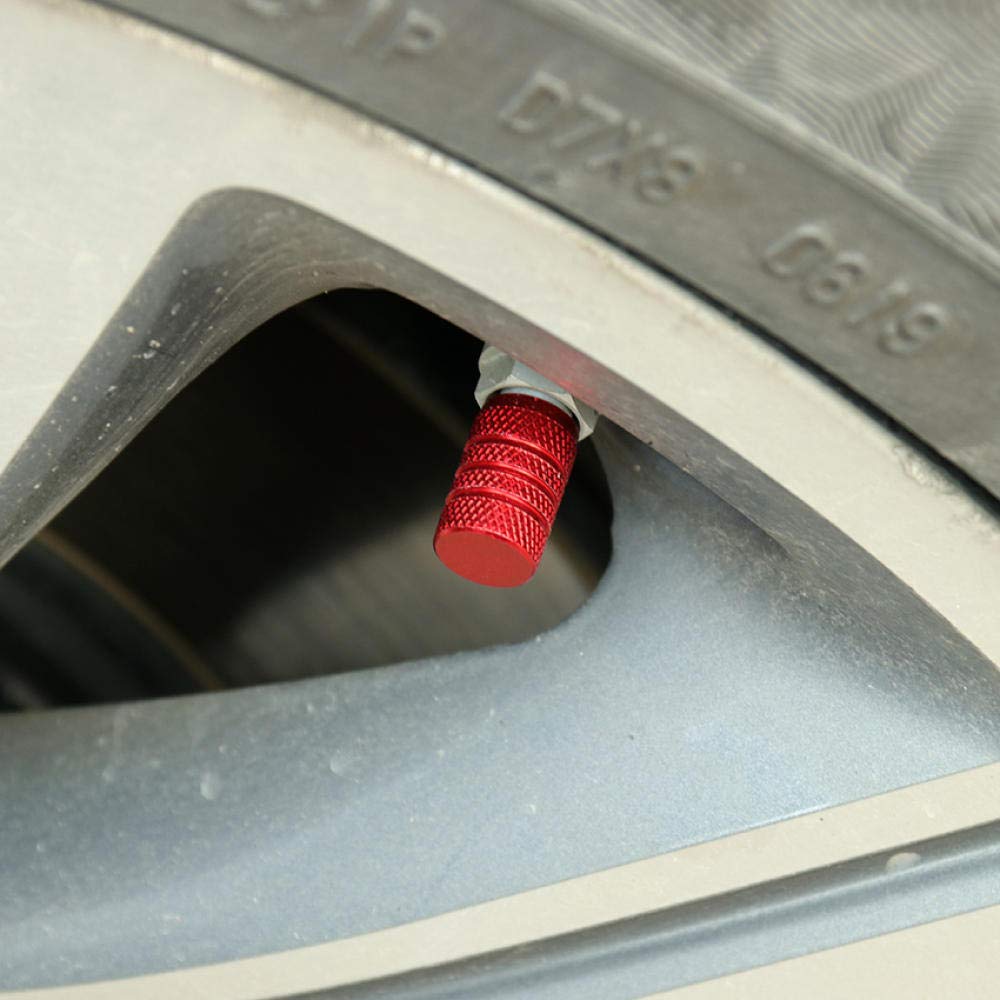 8 Tappi Valvola Auto In Alluminio Anodizzato, Universali, Filetto 0,7 Cm, Colore Rosso, Proteggono Dallo Sporco - 3