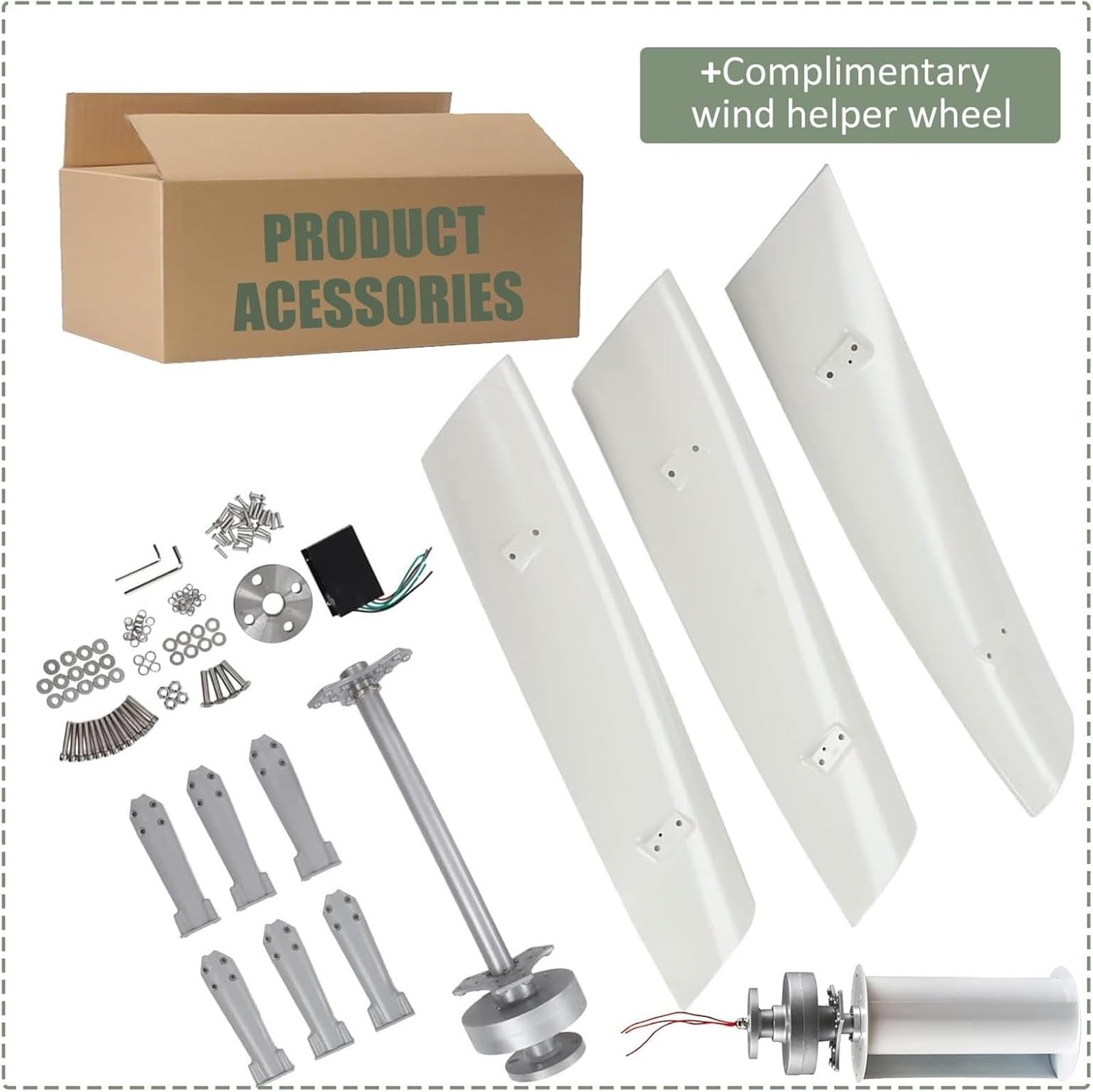 Turbina Eólica Vertical Kit Completo,Generador Viento Jardín Instalacion Eolica Domestica Aerogenerador Eolico Trifásico AC Turbina Eólica de Viento Vertical con Controlador(20000W,48V)
