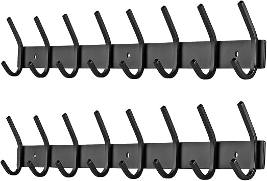 FANYITY 2 Pack Black Coat Rack Wall Mount, 24 Inch Coat Hooks for Wall, Entryway Coat Hanger Wall Mounted with 8 Double Dual Hooks for Purse Jacket Hat 8 Hook Black 2