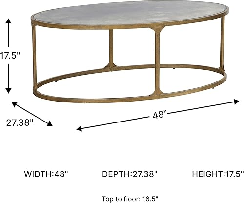 Miniatura 3 de Signature Design by Ashley Korajane - Mesa auxiliar ovalada con parte superior de vidrio templado, acabado de mármol sintético, marco de acero, 48