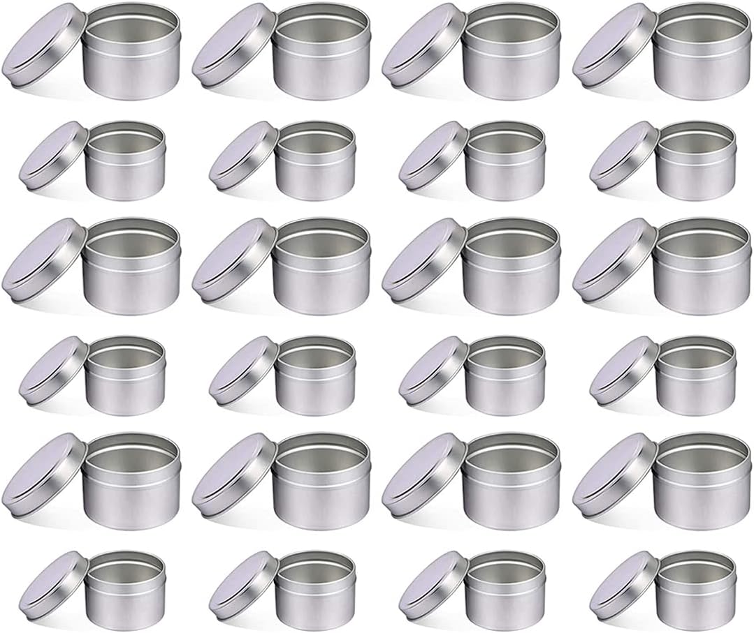 Candle Tin Cans with Lids | 12 Each of 8-oz & 4-oz Travel Tins | 24-Pack Candle Containers for DIY Candle Making (Black)