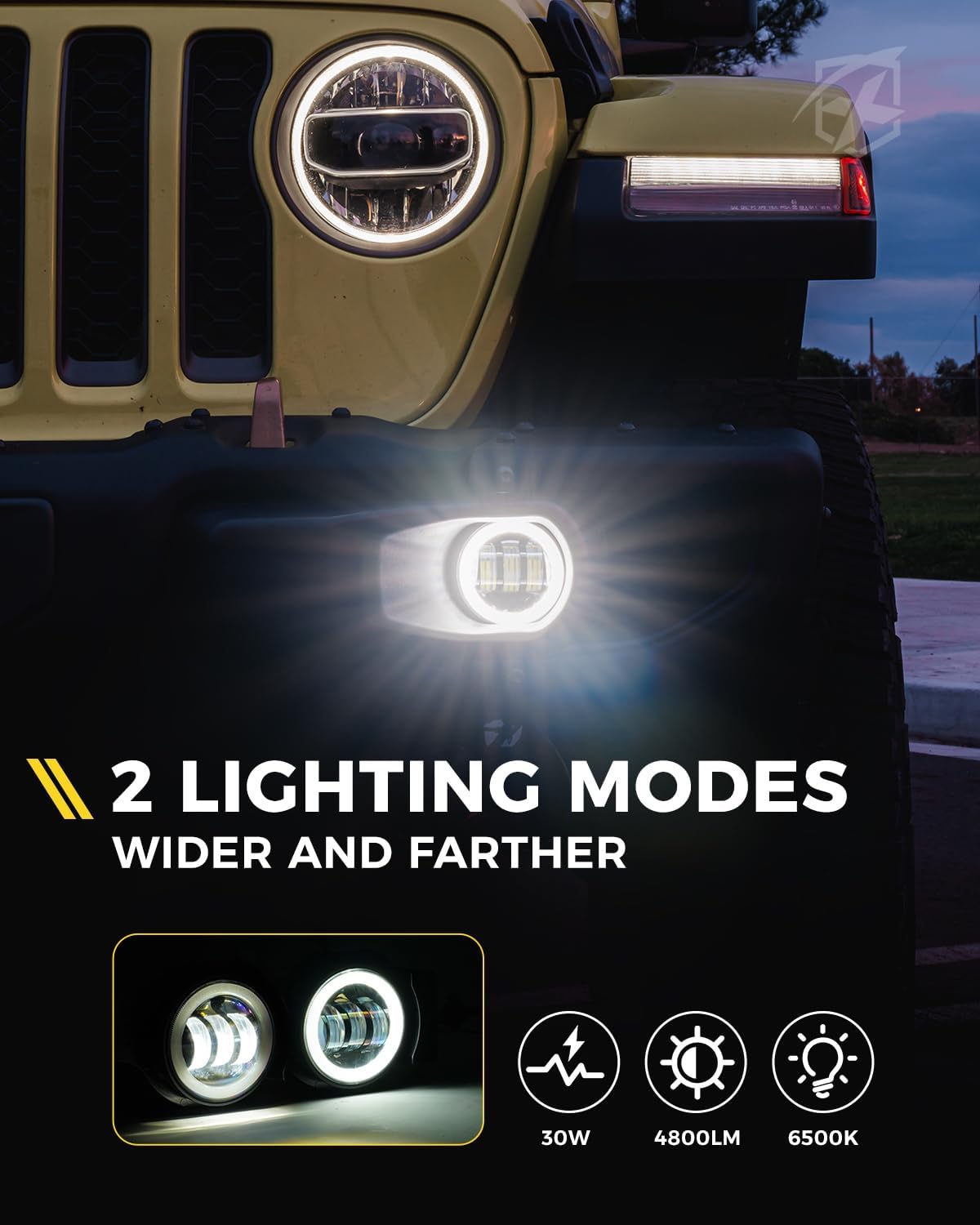 Xprite Ultra 300% Bright 60W LED Fog Lights w/DRL Compatible with 2018-2026 Jeep Wrangler JL JLU & 2020+ Gladiator JT, DOT, 6500K, Plug N Play, Front Bumper Fog Lamp with 2 Mounting Brackets, White
