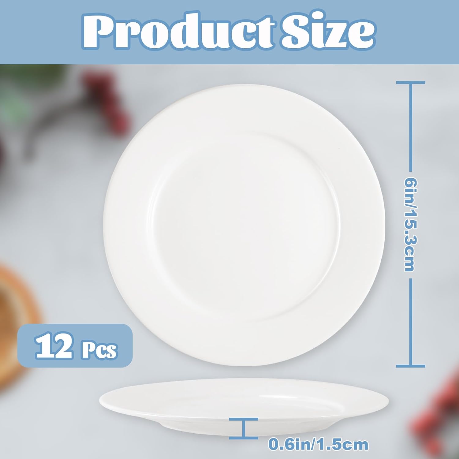 Porcelain Dessert Plates, 12 Pack, White, 6 Inch