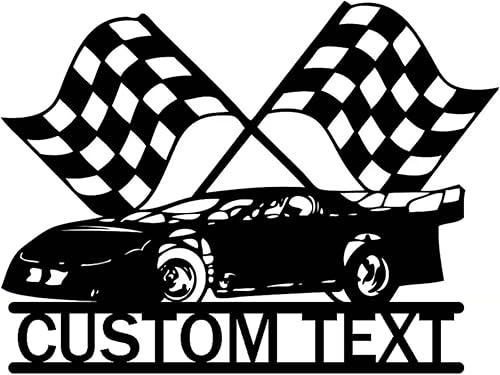 Miniatura 8 de Letrero de metal personalizado con bandera de carreras a cuadros, arte de pared de metal personalizado, letrero de nombre con monograma de bandera a