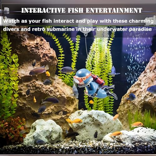 Image of Floating Aquarium Decorations - Diver Fish Tank Floating Decor, Adjustable Floating Fish Tank Accessories for Betta Fish, Cute Aquarium Ornament (Diver Pink)