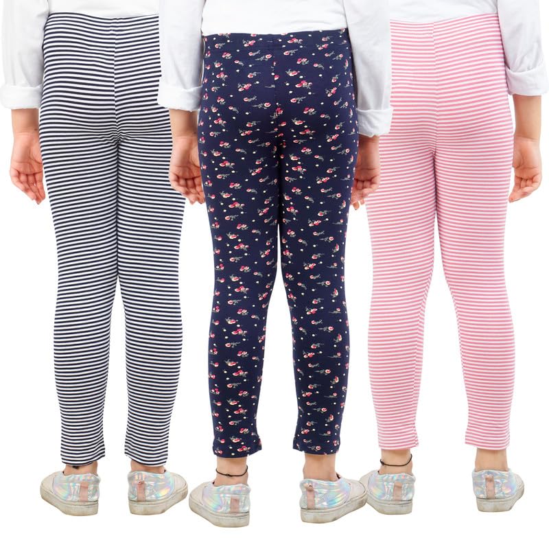 Image of Real Basics Girls Cotton Printed Non-Transparent Regular Fit Ankle Length Leggings (3 Leggings Set)
