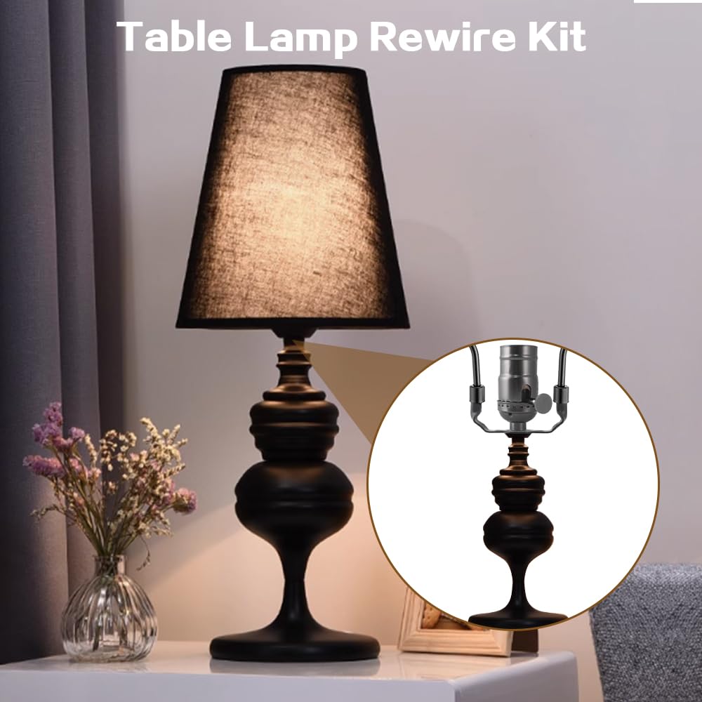 Lamp Rewire Kit Make a Lamp Repair Kits E26 Light Socket Matching Cord Wire Harp Making Supplies Set Lamp Wiring Kit for Table Floor Lamp with All Parts Needed for DIY Lamp Design - Black