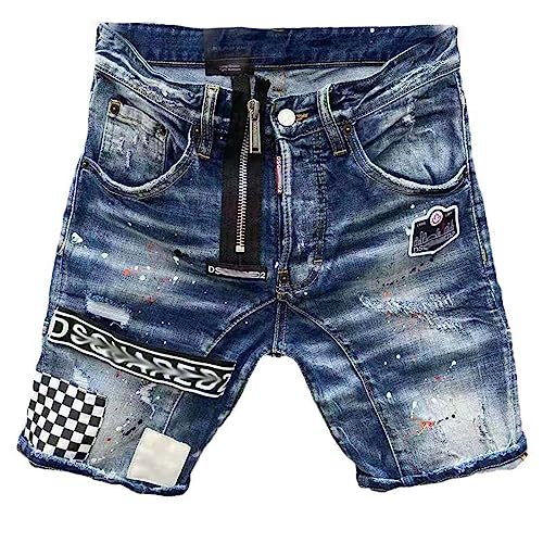 Pantalon en denim homme Sommer Party jeans court bleu à trous taille 32
