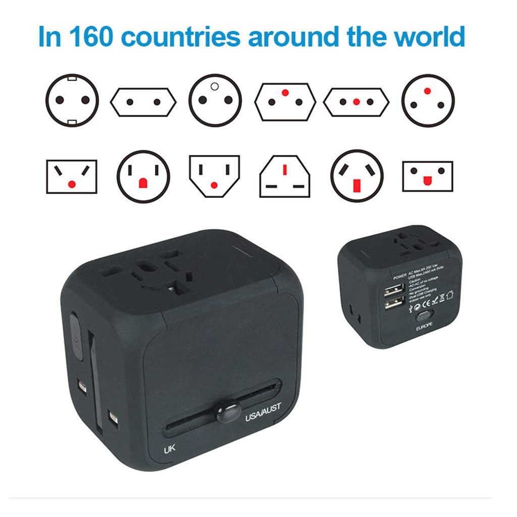 Adaptador de Corriente Internacional de Viajes, Adaptador de Viaje Universal, Adaptador con Doble USB Toma de Viaje Internacional