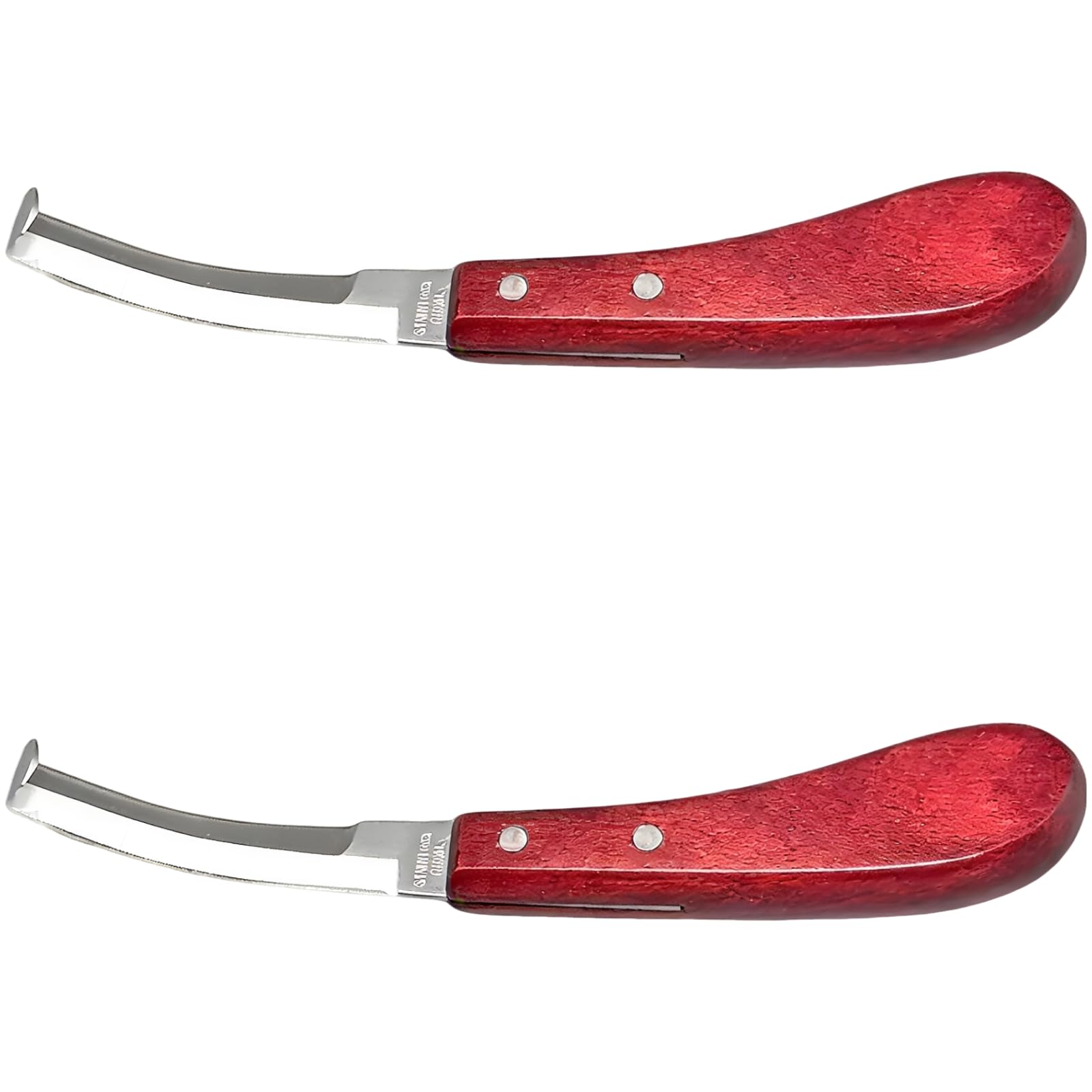Generisch 2 Stk. Hufmesser für rechte Hand, roter Griff, doppelschneidige gebogene Klinge aus Edelstahl, 22,5 cm, für Pferde, Rinder, Ziegen und Schafe