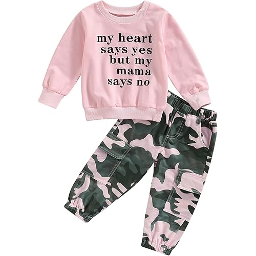 Fernvia Toddler Girls Clothes 2T 3T 4T 5T Fall Outfits Baby Pullover Sweatshirt & Camouflage Pants Set Kids Winter Sweatsuit