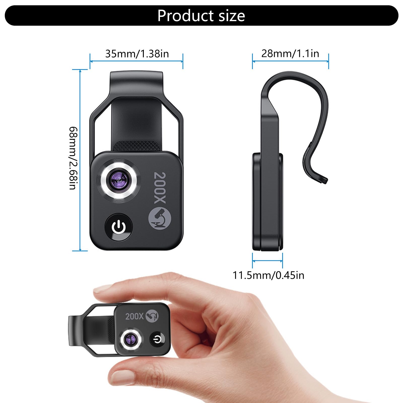 Cámara microscópica portátil USB con clip para teléfono celular