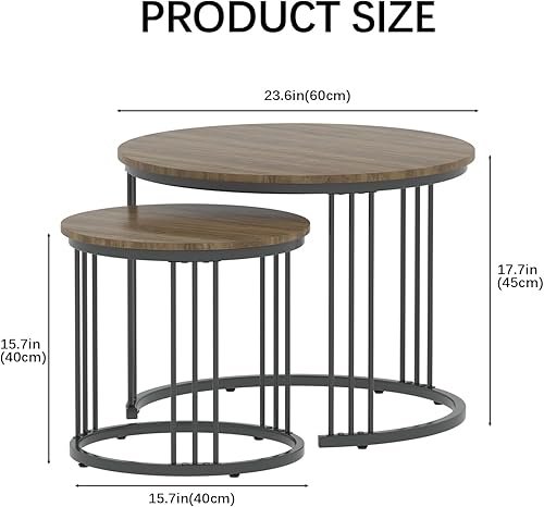 Miniatura 2 de Garden 4 you - Mesa de centro anidada, juego de 2 mesas redondas de 23.6" de centro de madera con marco metálico, mesas de centro para sala de