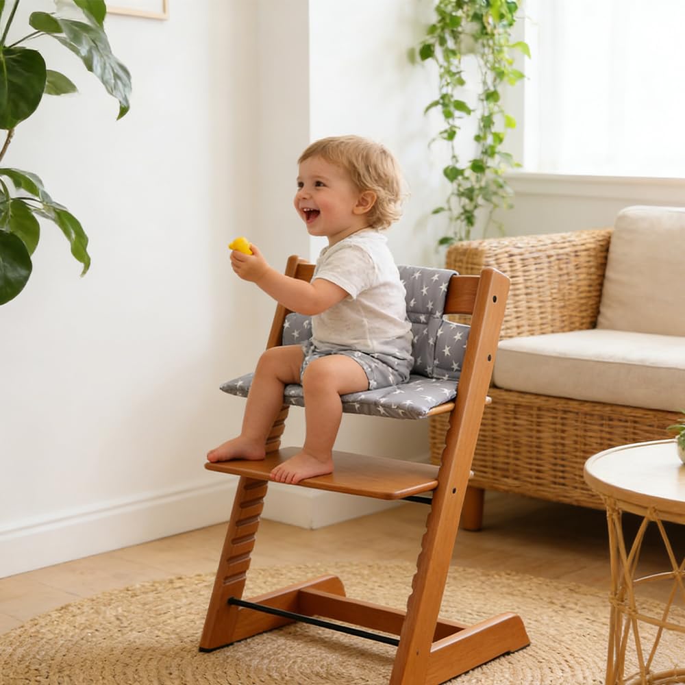 Poduszki Do Krzeseł Stokke Tripp Trapp, 2-Częściowy Zestaw Poduszek, Grube Poduszki Antypoślizgowe Dla Dzieci, Zamienna Osłona Na Wysokie Krzesełko, Szara, Gwiazda