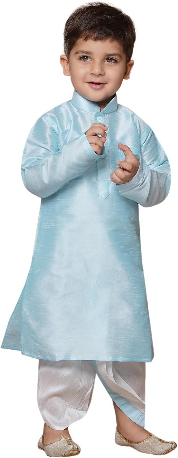 AJ DEZINES Kids Solid Silk Blend Dhoti Kurta Set For Boys