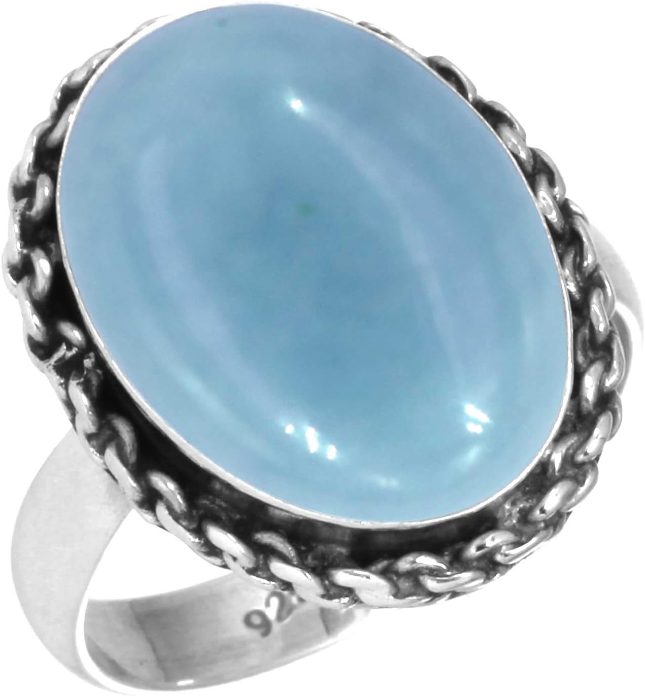 Boho Handmade Jewelry Chunky Natural Gemstone Agate, Rose Quartz, Garnet, Lapis Oval Genuine 925 Sterling Silver Ring For Women