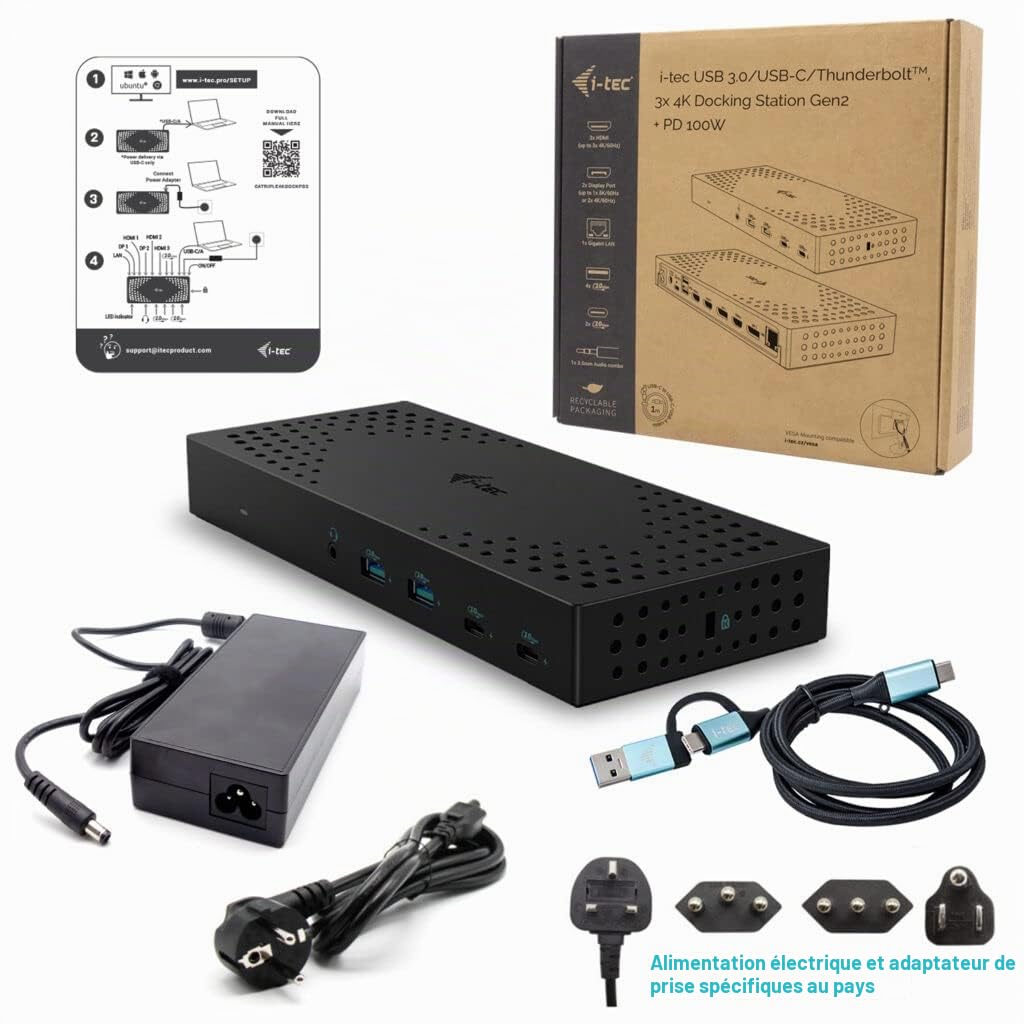 I-Tec Usb 3.0 / UsB-C / Thunderbolt, 3x 4k Docking Station Gen 2 + Power Delivery 100w (I-Tec Usb 3.0 3x 4k Dock Gen 2 - Usb 3.0/ C/ Tb 3/4 Pd100w)