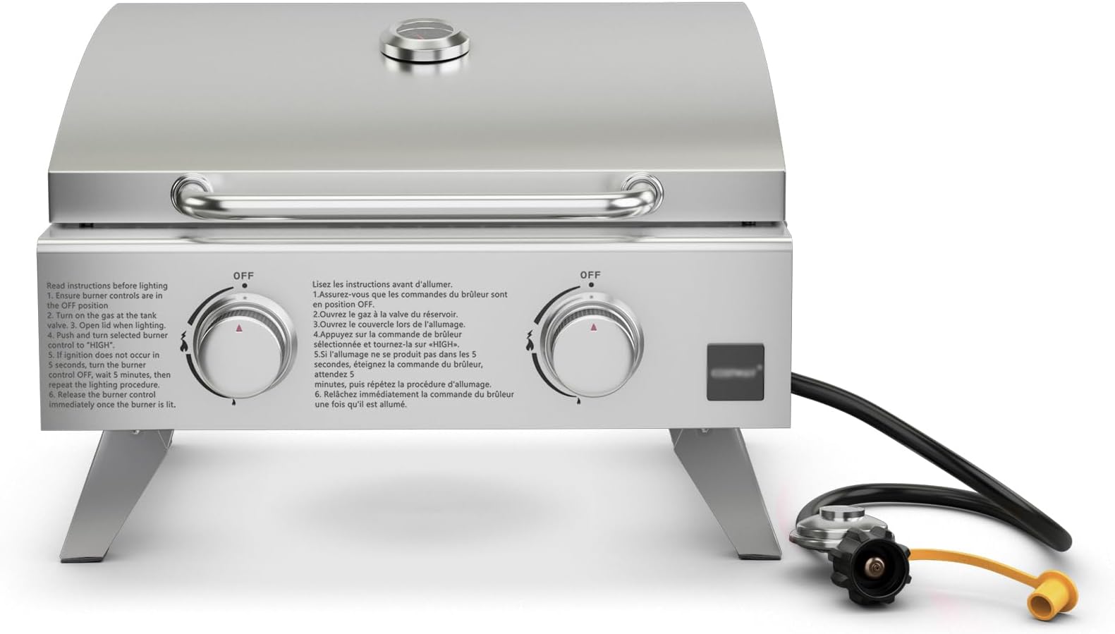 Happygrill Portable Gas Grill Stainless Steel Propane Grill Two-Burner Outdoor BBQ Grill with Foldable Leg for Camping Picnics, 20,000 BTU