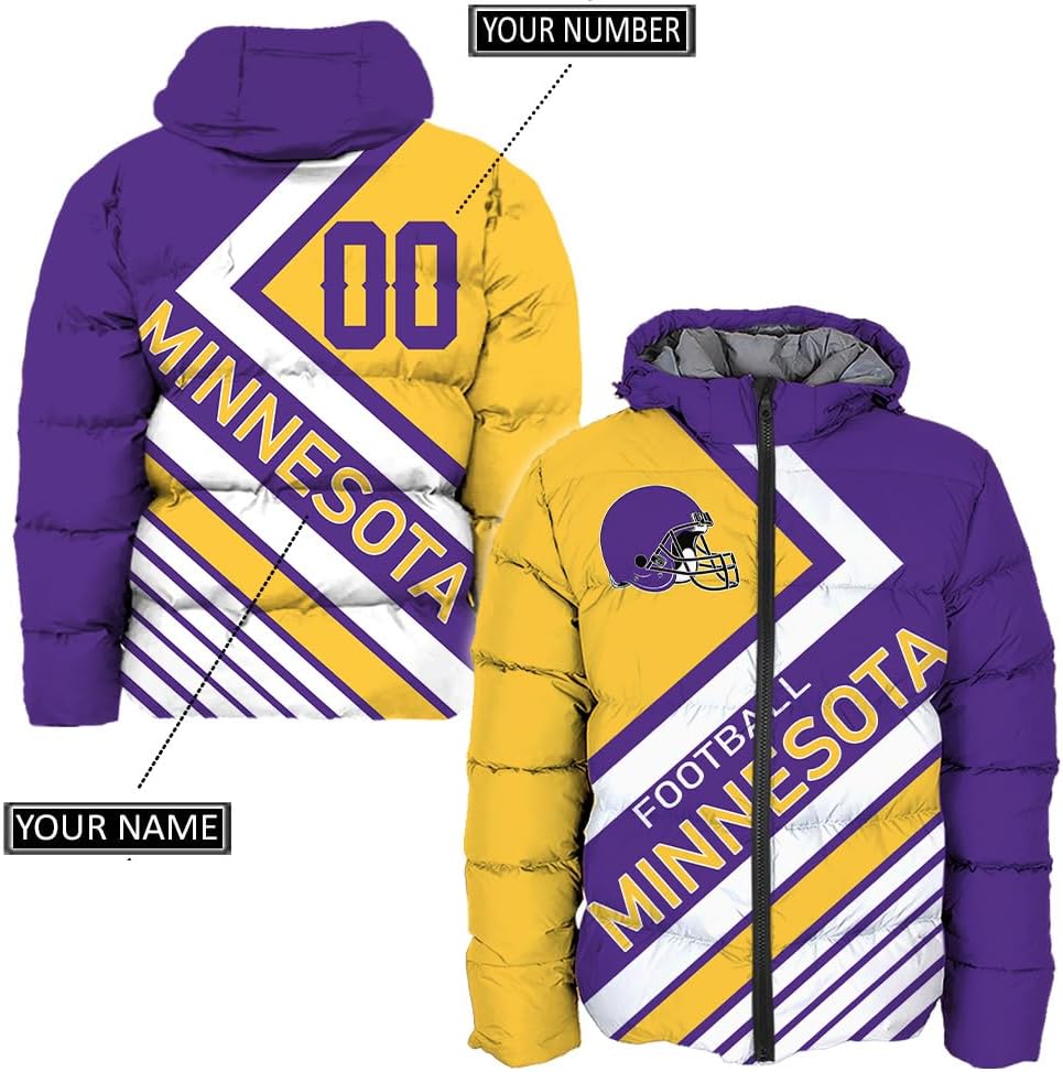 Discover Personalized Minnesota Football Team Vikings Men's Hooded Puffer Jacket