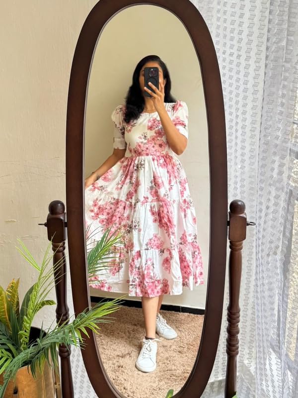 Image of Floral Midi Dress for Women - Summer Boho Dress, Lightweight & Breathable, Elegant Floral Print, Casual & Vacation Outfit, Comfortable Flowy Dress for Women