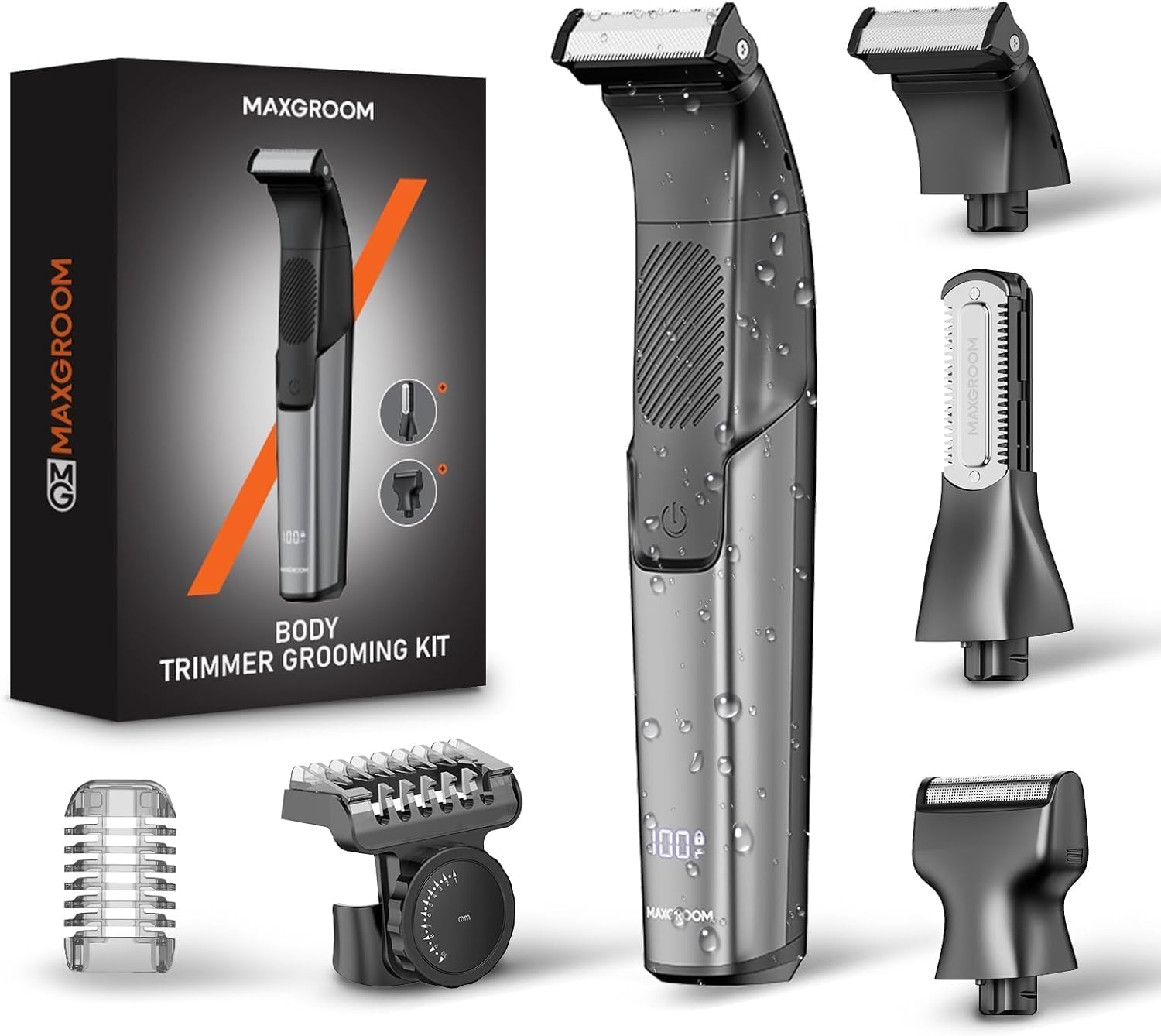 3-in-1 Körperrasierer Herren, MAXGROOM IPX6 Wasserdicht Trocken und Nass Intimrasierer Mann, Elektrisch Rasierer Trimmer für Körper und Intimbereich,Body Groomer Men mit Trimmaufsatz