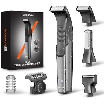 3-in-1 Men's Body Shaver MAXGROOM IPX6 Waterproof Dry and Wet Intimate Shaver Electric Razor Trimmer for Body and Intimate Area Body Groomer Men with Trimming Attachment